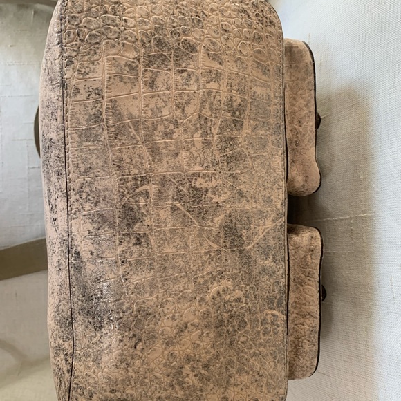 RALPH LAUREN Backpack Olive Bronze Tan Croc Embossed Leather Preppy Bag - Picture 7 of 11